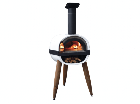 white freestanding wood fire pizza oven